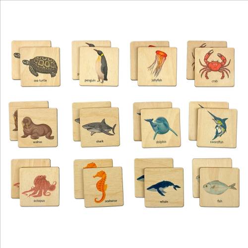 Wooden Montessori Ocean Animals Memory game | Sea Life Animals Matching game | Montessori Toys for Baby | Nephew Gift | Birthday Boy Gift