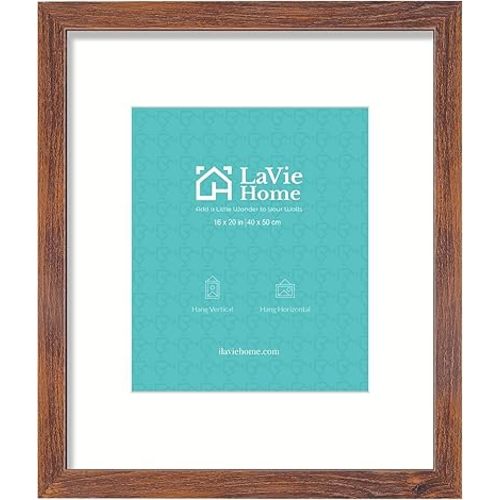 LaVie Home 16x20 Picture Frame Brown Poster Frame,Display Pictures 11x14 with Mat or 16x20 Without Mat, Stable and Sturdy Frame and Polished Plexiglass, Horizontal and Vertical Format of The Walls