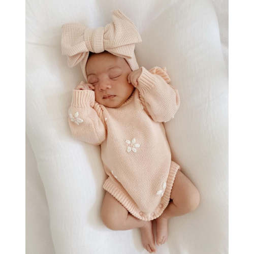 CHUNKY WAFFLE BOW HEADBAND - BEIGE