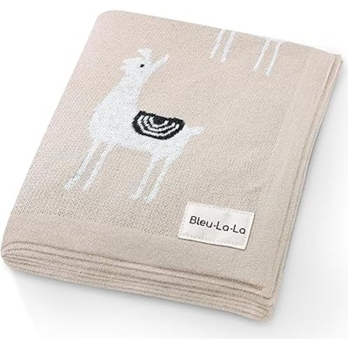 Unisex Cozy Receiving Swaddle Cuddle Stroller Crib Stroller 100% Fine Loomed Cotton Blanket - Quilt Blanket for Newborns, Infants Toddler, Boys and Girls (Llama - Cream)