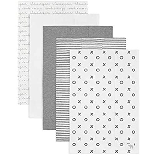 Babebay Burp Cloths for Baby Boys and Girls - 5 Pack Ultra Absorbent Cotton Burping Cloth - Milk Spit Up Rags - Baby Burping Cloths for Unisex - Burp Cloths Set - Pack of 5 - Love Grey Prints