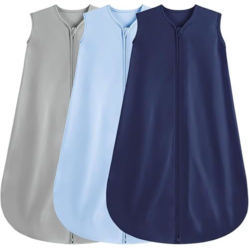 3 Pack Baby Sleep Sack 6-12 Months 100% Rayon Cotton Baby Sleeping Bag 2-Way Zipper Toddler Wearable Blankets,Comfy Stretchy TOG 0.3(Medium)
