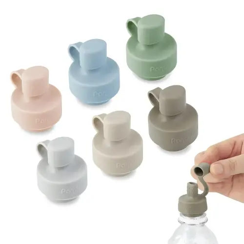 PandaEar 6 Pack Updated Silicone Water Bottle Cap, Baby No Spill Bottles Top Spout Adapter for Toddlers Kids, BPA Free & Leak-Proof -Multicolor
