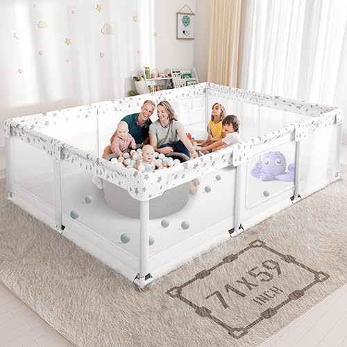 Large Baby Playpen for Babies and Toddlers - 70x59in Giant Play Pen for Babies 6-12 Months Big Play Yard for Toddlers 1-3 Play Pens for Toddler Indoors Playyard Fence Pin Corrales para Bebes White