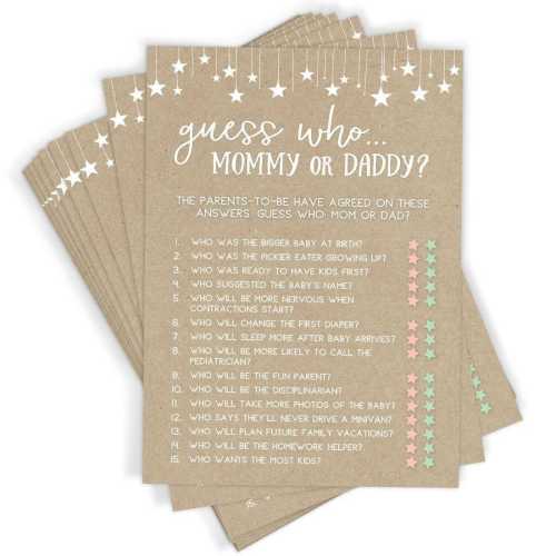 Mommy or Daddy Trivia - Baby Shower Game, 50 Printed Cards, Rustic Kraft (911)