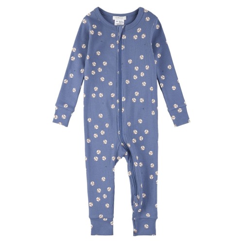 Baseball Print Cotton Fitted One-Piece Pajamas - Blue, 18m