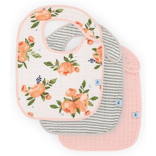 Little Unicorn Premium Classic Bib 3 pack | Adjustable as baby grows | Soft fabric on skin | Great for first time eaters (Watercolor Roses)