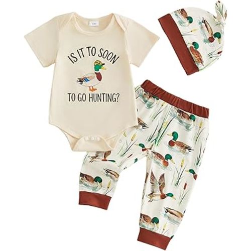 Newborn Baby Boy Farm Outfits Letter Print Romper + Pants + Hat 3PCS Cute Infant Boy's Clothes Set