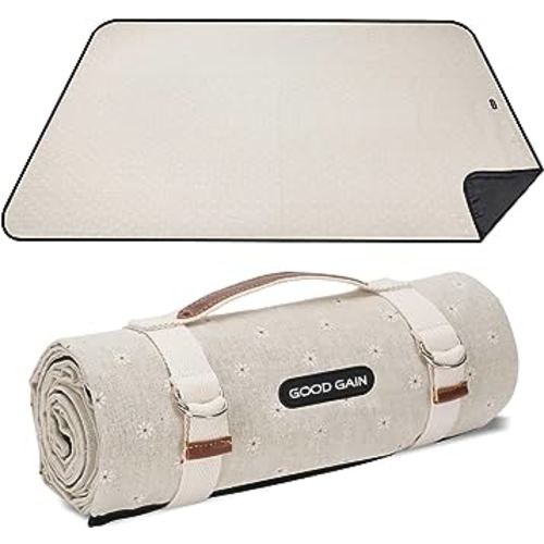 Picnic Outdoor Blankets Waterproof Extra Large - Beach Mat Sand Free Foldable with Carry Strap | Portable Camping Blanket | Park Blanket for Grass Park, Hiking, Travel, Concerts, Indoor (White)