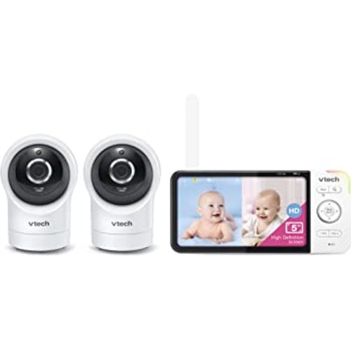 VTech RM5764-2HD 1080p Smart WiFi Remote Access 2 Camera BabyMonitor, 360° Pan & Tilt, 5" 720p HD Display, Night Vision, Soothing Sounds, 2-Way Talk, Temperature & Motion Detection, iOS & Android