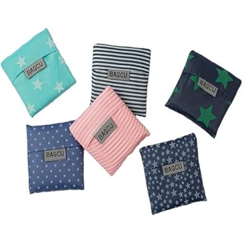 Cloth Tote Bags, Reusable, Foldable, Recycle for Shopping, Fits in Pocket, Eco Friendly for Groceries, Water Resistant, Lightweight, Strong & Durable Large (6Pack)