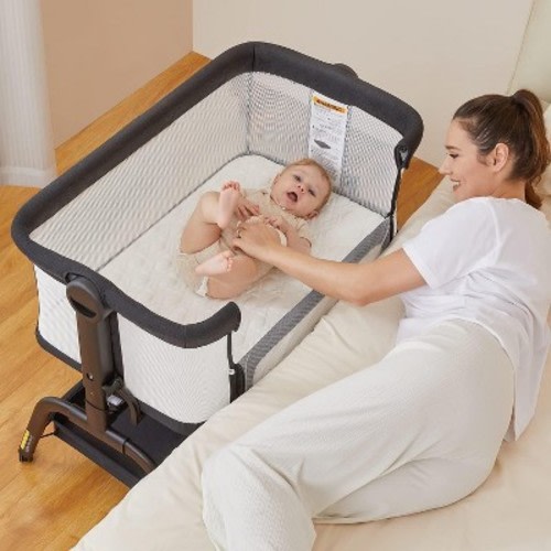 BabyBond Baby Bassinet 3 in 1 Bedside Sleeper with Soft Mattress and Sheet, 6 Height Adjustable Baby Sleeper,Bedside Crib for Infants, Black
