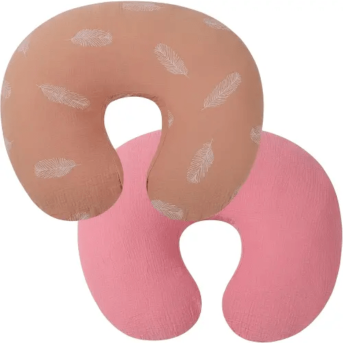 Onacosht Muslin Nursing Pillow Cover Ultra Soft Breastfeeding Pillow Covers for Baby Boy and Girl, 2 Pack Feather and Pastel Violet