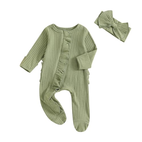 Ayalinggo Newborn Baby Girl Fall Winter Outfits Clothes Knit Jumpsuit Ruffle Romper Newborn Coming Home Outfit for Baby Girl
