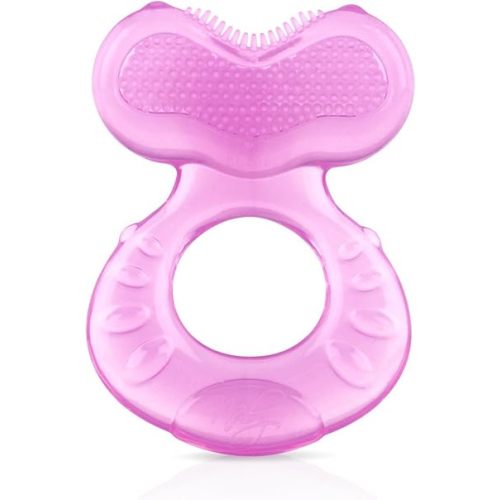 Nuby Silicone Teethe-eez Teether with Bristles, Includes Hygienic Case, Pink