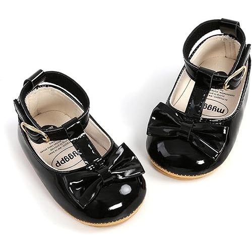 Baby Girl Mary Jane Flats Dress Shoes - Infant Newborn Shoes Anti-Slip Soft PU Leather Party School Wedding Princess Baby Girl Shoes 0-18M