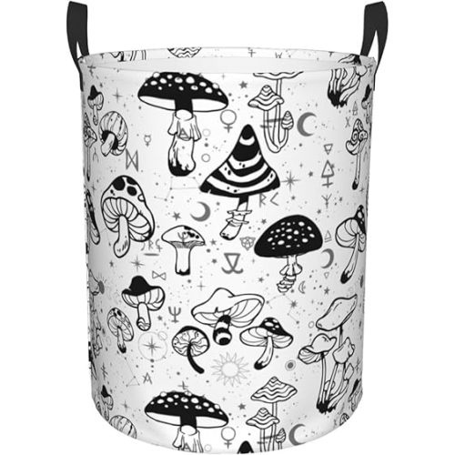 Mushroom Laundry Basket Mushroom Basket Mystical Mushroom Laundry Basket,Vintage Botanical Mushrooms Laundry Hamper, Waterproof, Machine Washable Basket For Bathroom/Laundry Storage/Bedroom