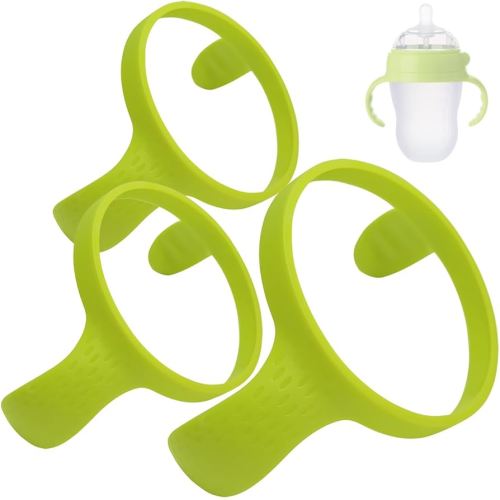 Baby Bottle Handle Grip Compatible with Comotomo 5 Ounce and 8 Ounce Silicone Bottles, 3 Pack, Green