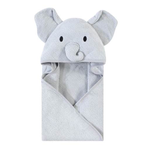 Touched by Nature Baby Unisex Organic Cotton Animal Face Hooded Towels, Gray Elephant, One Size - Gray Elephant - One Size