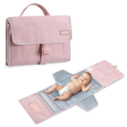 mommore Portable Changing Pad for Newborn Expandable Diaper Changing Pad with Wipes Pockets Water Resistance Baby Changing Pad for Travel, Shopping, Shower Gifts