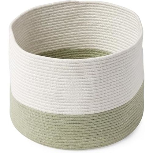 Lalo Braided Storage Basket - Soft Cotton Rope Basket for Blankets, Toys and Nursery Organization, Durable, Easy to Carry, Non-Toxic Nursery Baby Basket, 12.5" Height x 16.25" Diameter Sage