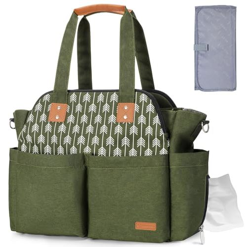 Lekebaby Diaper Tote - Large Waterproof Mommy Bag for Hospital, Travel, Green