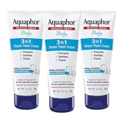 Aquaphor Baby Diaper Rash Cream, 3-in-1 Diaper Rash Relief, 3.5 Oz Tube - 3.5 Ounce (Pack of 3)