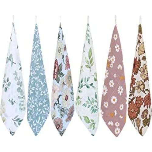 LifeTree Baby Muslin Washcloths, Soft 6 Pack Baby Wash Cloths Unisex for Boys Girls, Bamboo Cotton Bath Face Towels, Bibs for Newborn with Sensitive Skin, Perfect for Baby Registry 10.2x10.2 inches