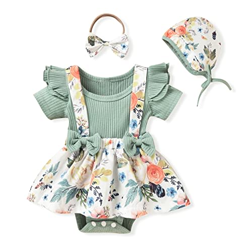 Unutiylo Preemie Newborn Baby Girl Clothes Romper Suspender Dress Summer Outfits Ruffle Short Sleeve Set