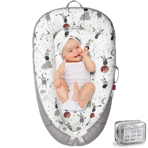 BUTOA Baby Lounger - Baby Lounger for Newborn 0-24 Months, Co Sleeping Breathable & Soft Baby Nest, Portable and Lightweight Infant Lounger Newborn Babies Essentials Gifts, Grey Rabbit