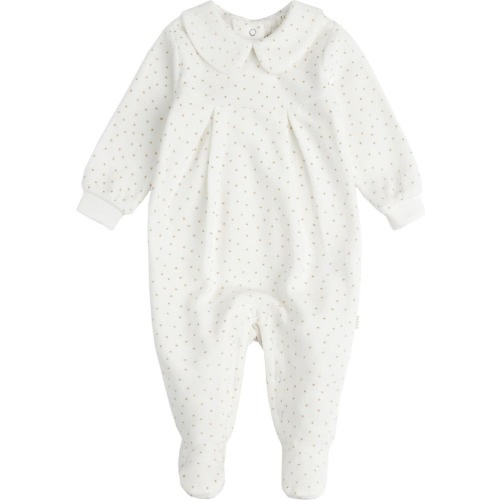 Baby Gold Dot Velour Footie, 6-9M, Owh Off White