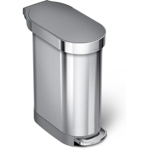 Trash can- simplehuman 45 Liter / 12 Gallon Slim Hands-Free Kitchen Step , Brushed with Plastic Lid