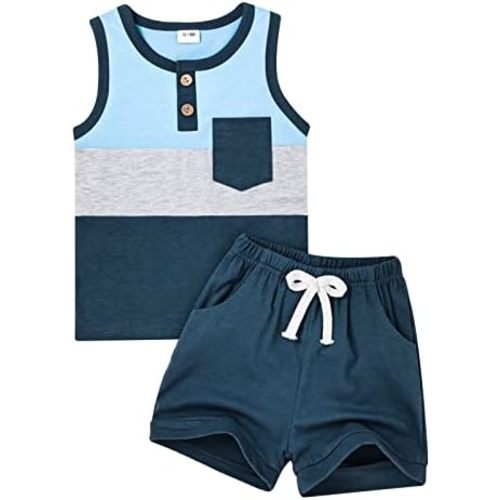 Boy Clothes Toddler Baby Boys Summer Outfits Sleeveless Patchwork T-Shirt Shorts Set 6 Months-4T
