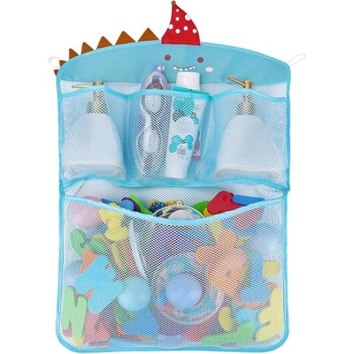 Free Swimming Baby Bath Toy Organizer Set,Quick Drying Mesh Net for Toddler Bathtub Games Holder (Blue)