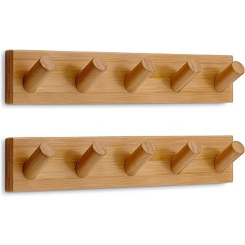 LARHN Wall Mounted Coat Rack with 5 Heavy-Duty 1" Diameter Hooks (2-Pack), 16.5" - Wooden Wall Hook Rack - Modern Scandinavian Home Decor