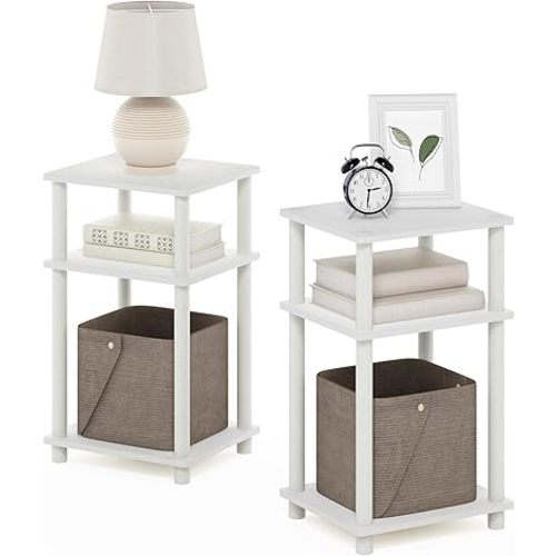Furinno Just 3-Tier Turn-N-Tube Nightstand, 2-Pack, White/White