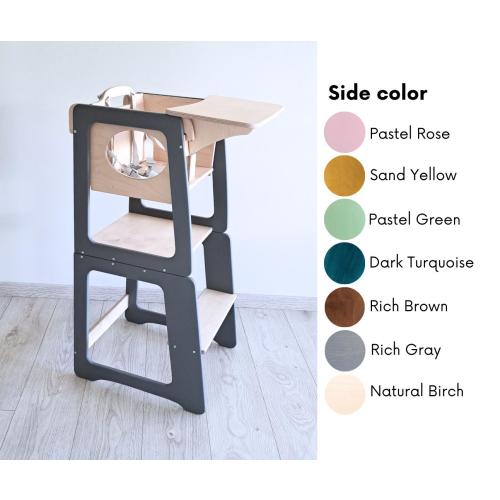 Montessori high chair Transformable tower 3in1, kids helper stool learning, toddler convertible tower, kitchen safety stool,