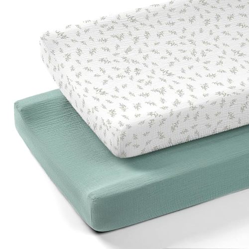 lulumoon Muslin Changing Pad Covers: Baby Cotton Changing Table Covers - Soft Changing Pad Sheets for Boys Girls - P-Lotus Leaf - Print