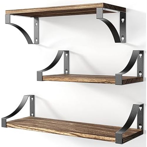 AMADA HOMEFURNISHING Floating Shelves Wall Mounted Set of 3, Rustic Wood Wall Shelves for Bedroom/Bathroom/Living Room/Kitchen/Laundry Room Storage & Decoration, Rustic Brown