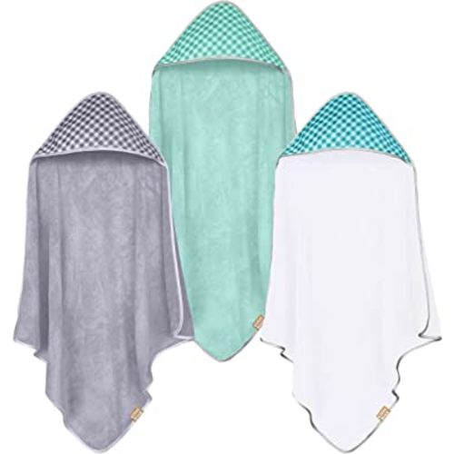 3 Pack Baby Hooded Bath Towel Sets, Ultra Absorbent Baby Essentials Item for Newborn Boy Girl, Baby Bath Shower Towel Gifts for Infant and Toddler - Classic Neutral Plaid