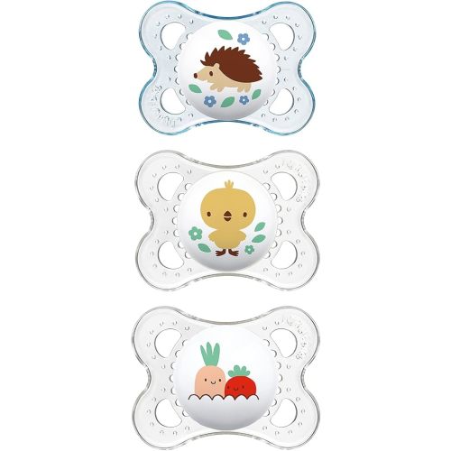 MAM Original Baby Pacifier, Nipple Shape Helps Promote Healthy Oral Development, Curved Shield to Protect Skin,Clear/Boy, 0-6 , 3 Count (Pack of 1)