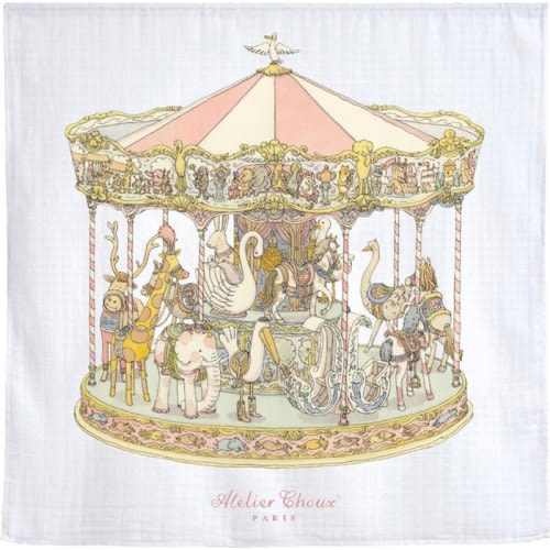 ATELIER CHOUX Pink Carousel Cotton Swaddle, Pink