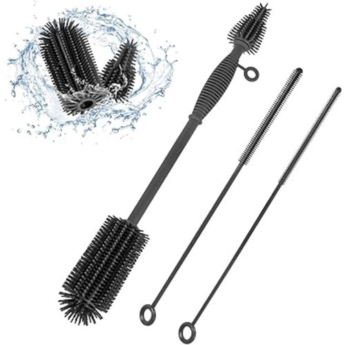 Baby Bottle Brush and Straw Cleaner Brush Set, Extra Long Double-Ended Soft Silicone Brush Cleaner for Baby Bottles, Water Bottles, Cups, Breast Pumps, Detachable & Hangable