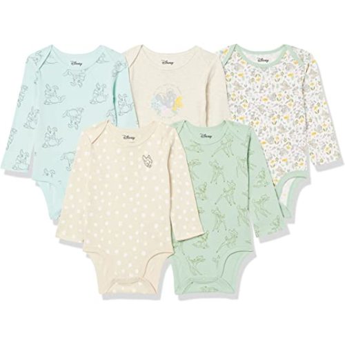 Amazon Essentials Baby Girls' Disney | Marvel | Star Wars | Princess Long-Sleeve Bodysuits, Pack of 5