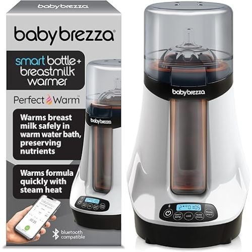 Baby Brezza Smart Baby Bottle Warmer, Breastmilk Warmer + Defroster - Only Brand with Different Temperatures for Breastmilk + Formula - Universal Fit for All Bottles + Milk Bags - Bluetooth Control