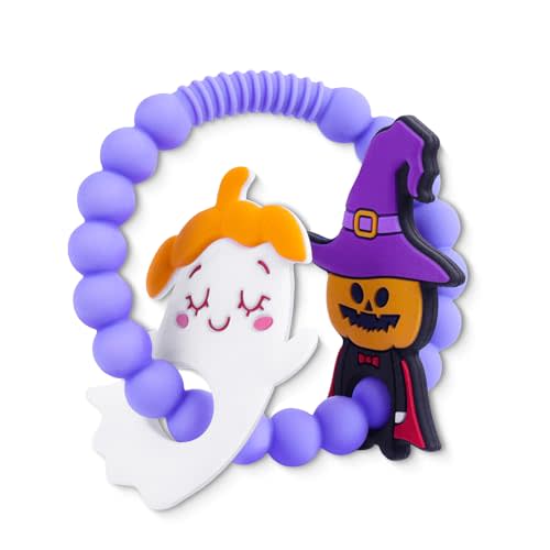 Halloween Baby Teething Ring Toys – Ghost & Pumpkin Man Silicone Teethers for Infant Sensory Toys 0-12months, Infants & Toddlers,Sensory Chew Bracelet for Teething Relief,Halloween Basket Stuffers