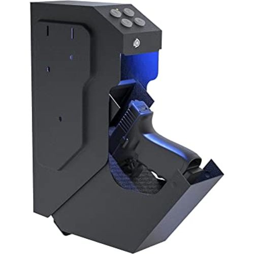 Gun Safe Quick Access Handgun Firearm Safes for Pistols Drop Down Single Gun Safety for Nightstand Wall Mount Bedside Desk Vehicle Bed Personal Safe with Keypad Lock and Key Lock