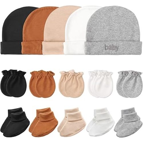 Newborn Baby Hats Mittens and Socks Set Cotton Infant Beanie Cap Socks Mittens for Newborn Baby Boy Girl 0-6 Month
