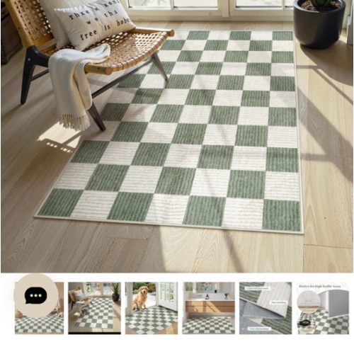 8x10 Echec Washable Modern Checkerboard Olive Green Rug - Lahome