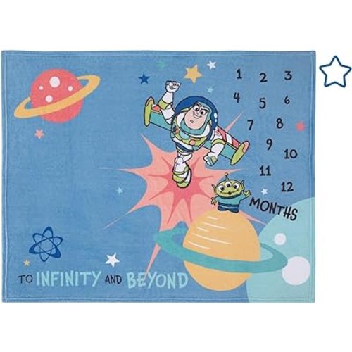 Disney Toy Story Blue, Orange, and Yellow to Infinity and Beyond Super Soft Photo Op Milestone Baby Blanket